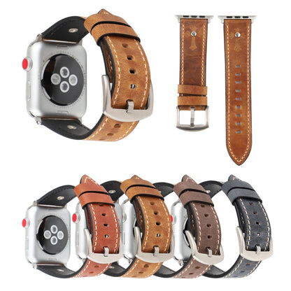 Crowe Star Embossing Texture Genuine Leather Wrist Watch Band for Apple Watch Series 3 & 2 & 1 38mm(Dark Brown) - Watch Bands by buy2fix | Online Shopping UK | buy2fix