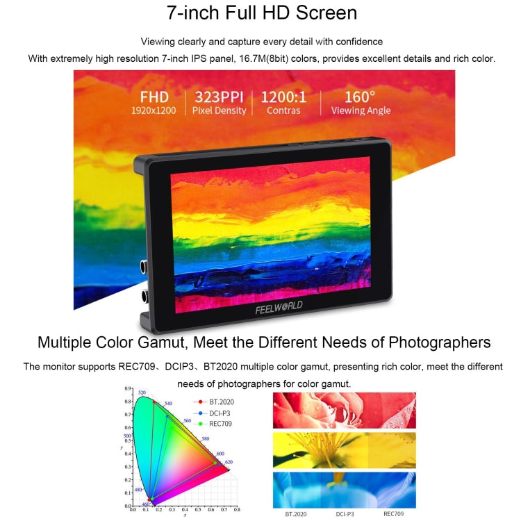 FEELWORLD SH7 7-inch Ultra Bright 2200nit On-camera Monitor SDI HDMI Cross Conversion (Black) - On-camera Monitors by FEELWORLD | Online Shopping UK | buy2fix
