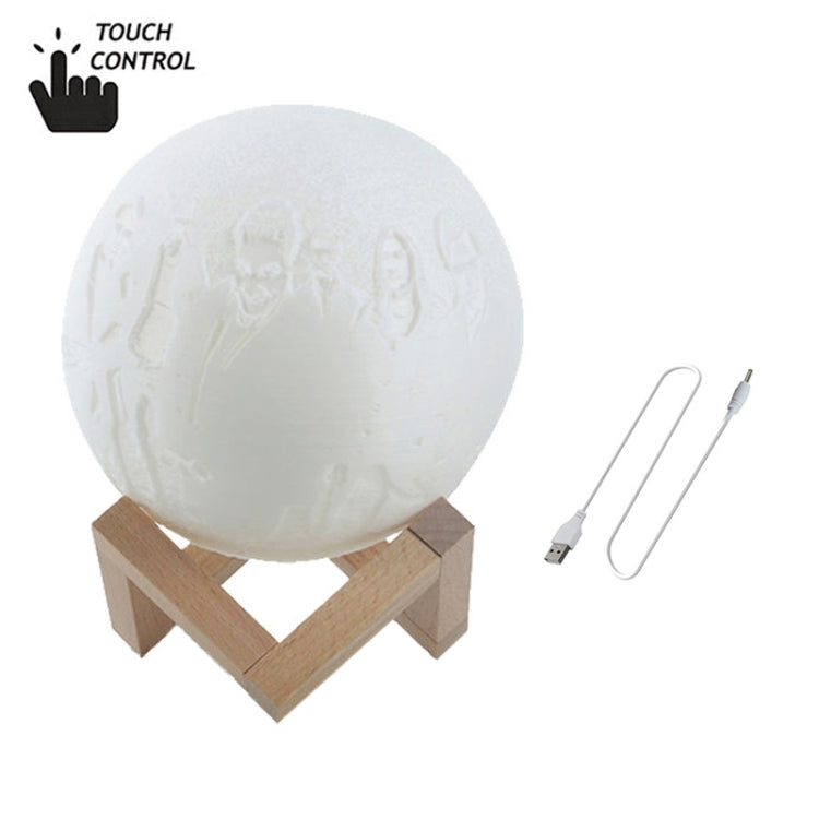 Customized Touch Switch 3-color 3D Print Moon Lamp USB Charging Energy-saving LED Night Light with Wooden Holder Base, Diameter:18cm - Night Lights by buy2fix | Online Shopping UK | buy2fix