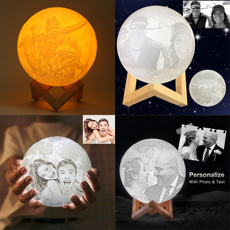 Customized Touch Switch 3-color 3D Print Moon Lamp USB Charging Energy-saving LED Night Light with Wooden Holder Base, Diameter:18cm - Night Lights by buy2fix | Online Shopping UK | buy2fix