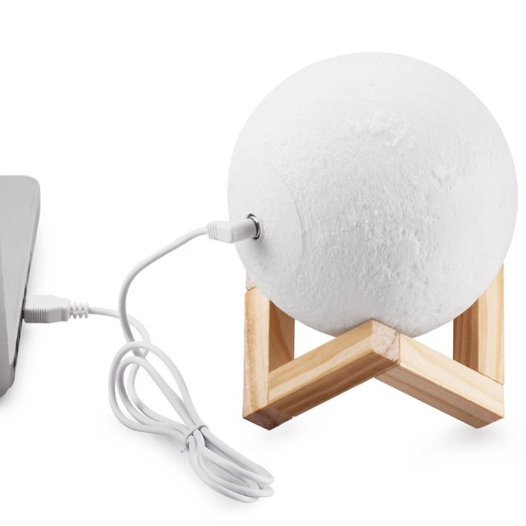 Customized Touch Switch 2-color 3D Print Moon Lamp USB Charging Energy-saving LED Night Light with Wooden Holder Base, Diameter:13cm - Night Lights by buy2fix | Online Shopping UK | buy2fix