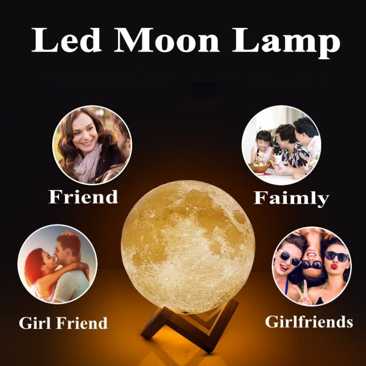 Customized Touch Switch 2-color 3D Print Moon Lamp USB Charging Energy-saving LED Night Light with Wooden Holder Base, Diameter:13cm - Night Lights by buy2fix | Online Shopping UK | buy2fix