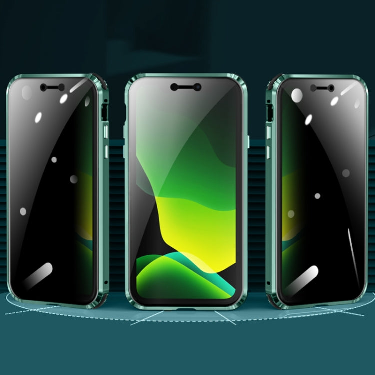 For iPhone 12 Pro Four-corner Shockproof Anti-peeping Magnetic Metal Frame Double-sided Tempered Glass Case(Dark Green) - iPhone 12 / 12 Pro Cases by buy2fix | Online Shopping UK | buy2fix