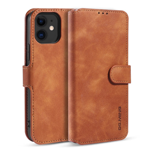 For iPhone 12 mini DG.MING Retro Oil Side Horizontal Flip Case with Holder & Card Slots & Wallet (Brown) - iPhone 12 mini Cases by DG.MING | Online Shopping UK | buy2fix