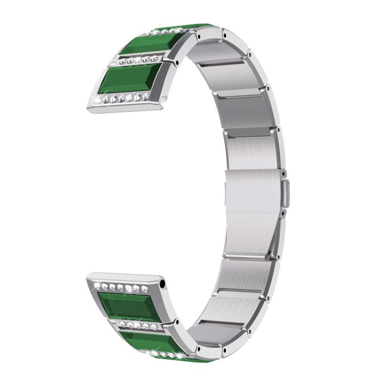 For Samsung Galaxy Watch 46mm Stainless Steel Diamond Encrusted Watch Band(Silver+Green) - Watch Bands by buy2fix | Online Shopping UK | buy2fix