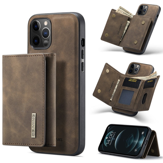 For iPhone 12 Pro Max DG.MING M1 Series 3-Fold Multi Card Wallet + Magnetic Back Cover Shockproof Case with Holder Function(Coffee) - iPhone 12 Pro Max Cases by DG.MING | Online Shopping UK | buy2fix