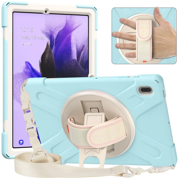 For Samsung Galaxy Tab S7 FE T730 / S7+ / S9+ /S8+ Silicone + PC Protective Case with Holder & Shoulder Strap(Ice Blue) - Other Galaxy Tab PC by buy2fix | Online Shopping UK | buy2fix