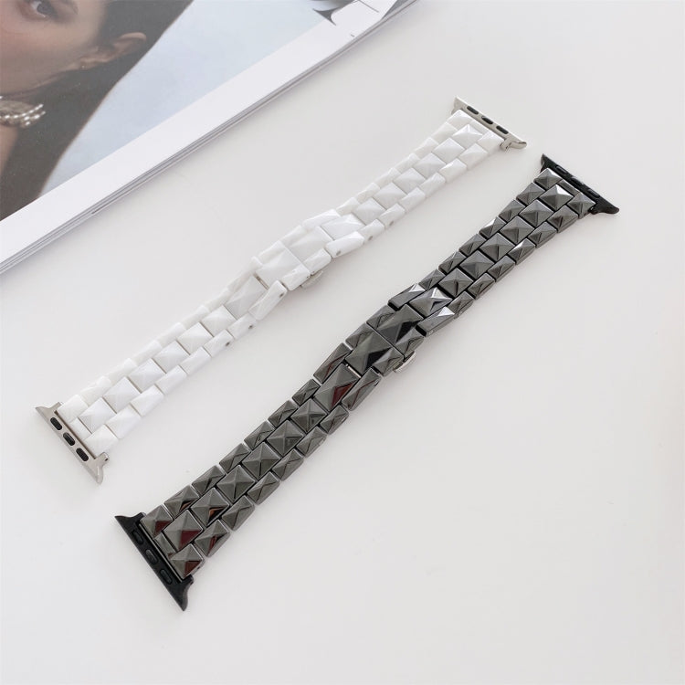 Rhombic Grid Ceramics Watch Band For Apple Watch Ultra 49mm&Watch Ultra 2 49mm / Series 9&8&7 45mm / SE 3&SE 2&6&SE&5&4 44mm / 3&2&1 42mm(White) - Watch Bands by buy2fix | Online Shopping UK | buy2fix