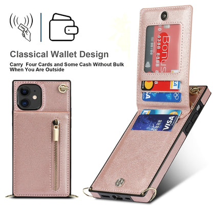 For iPhone 11 Cross-body Zipper Square TPU+PU Back Cover Case with Holder & Card Slots & Wallet & Strap (Rose Gold) - iPhone 11 Cases by buy2fix | Online Shopping UK | buy2fix