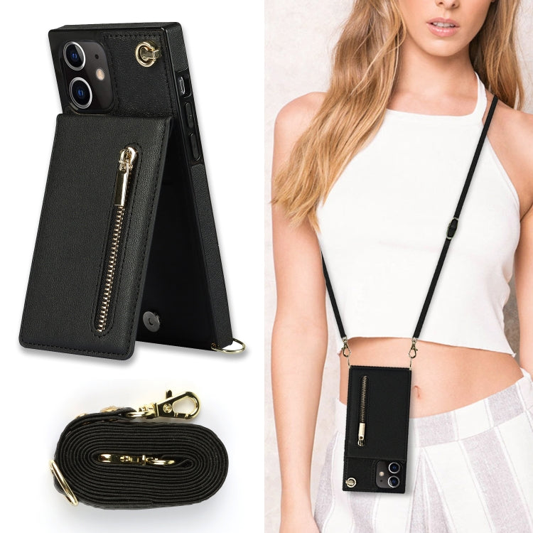 For iPhone 12 mini Cross-body Zipper Square TPU+PU Back Cover Case with Holder & Card Slots & Wallet & Strap (Black) - iPhone 12 mini Cases by buy2fix | Online Shopping UK | buy2fix