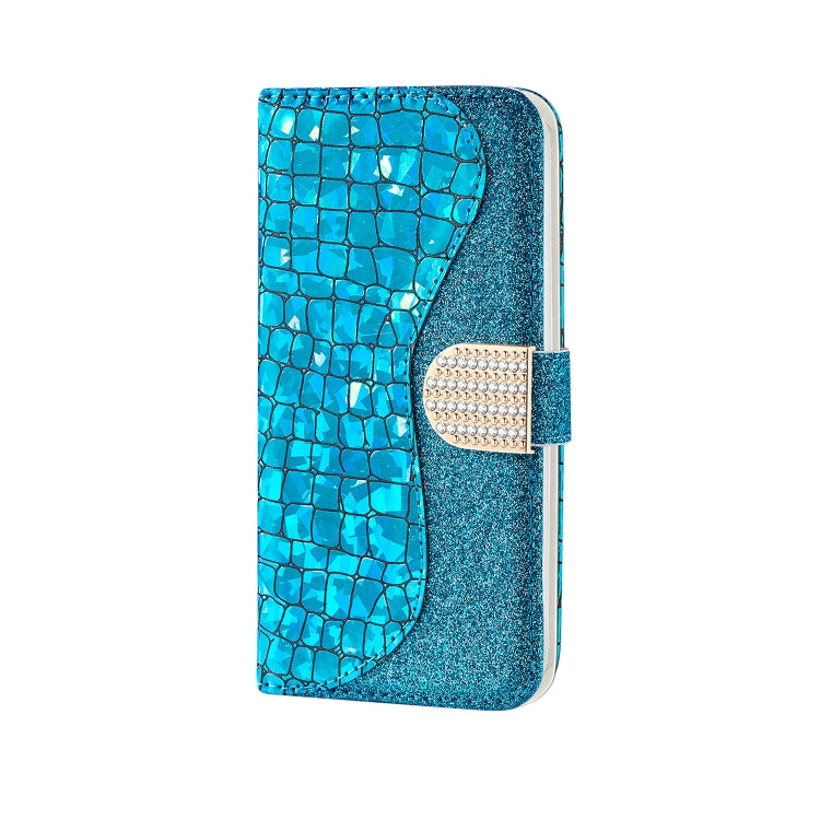 For iPhone 13 Pro Laser Glitter Powder Matching Crocodile Texture Horizontal Flip Leather Case with Card Slots & Holder & Wallet (Blue) - iPhone 13 Pro Cases by buy2fix | Online Shopping UK | buy2fix