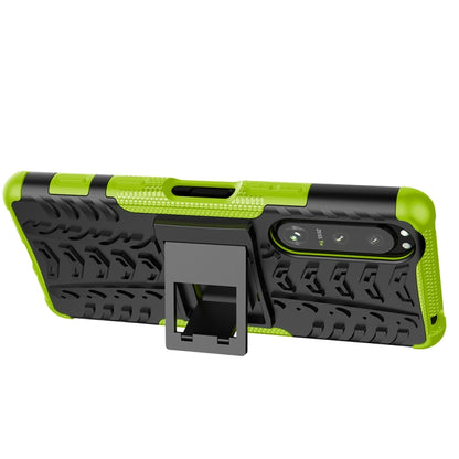 For Sony Xperia 5 III Tire Texture Shockproof TPU+PC Protective Case with Holder(Green) - Sony Cases by buy2fix | Online Shopping UK | buy2fix
