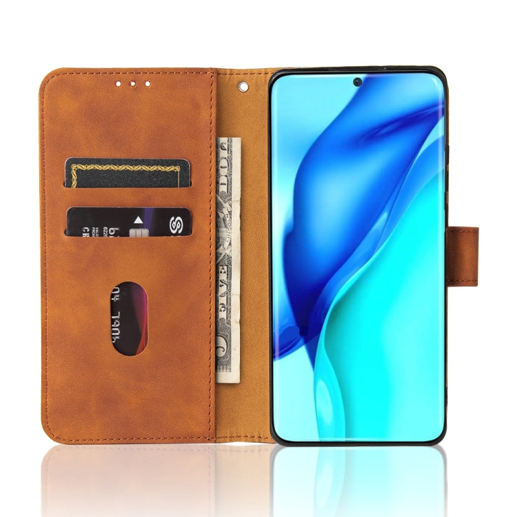 For Huawei P50 Pro Solid Color Skin Feel Magnetic Buckle Horizontal Flip Calf Texture PU Leather Case with Holder & Card Slots & Wallet(Brown) - Huawei Cases by buy2fix | Online Shopping UK | buy2fix