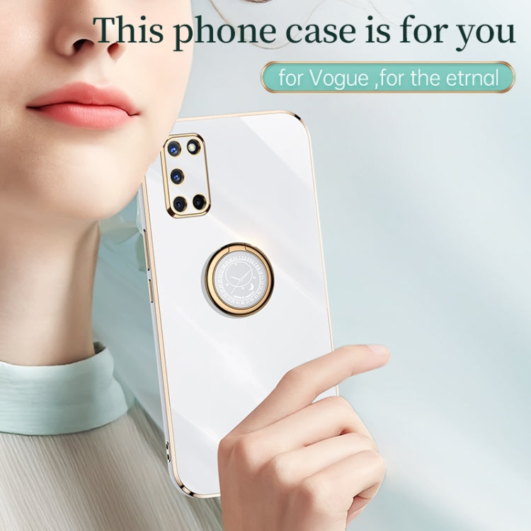 For OPPO A52 XINLI Straight 6D Plating Gold Edge TPU Shockproof Case with Ring Holder(Mint Green) - OPPO Cases by XINLI | Online Shopping UK | buy2fix