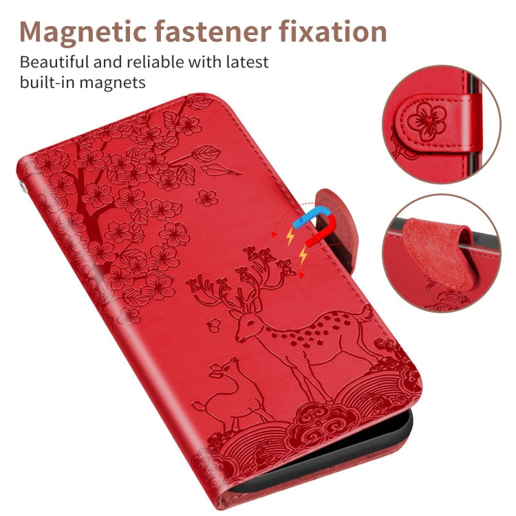 For Xiaomi Poco X3 Sika Deer Embossing Pattern Horizontal Flip PU Leather Case with Holder & Card Slot & Wallet & Photo Frame(Red) - Xiaomi Cases by buy2fix | Online Shopping UK | buy2fix