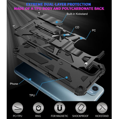 For OPPO A54 4G / A55 5G Shockproof TPU + PC Magnetic Protective Case with Holder(Black) - OPPO Cases by buy2fix | Online Shopping UK | buy2fix