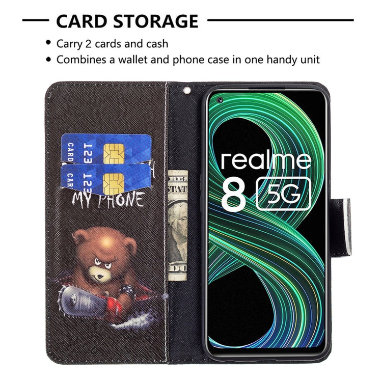 For OPPO Realme 8 5G / Realme V13 Colored Drawing Pattern Horizontal Flip Leather Case with Holder & Card Slots & Wallet(Bear) - Realme Cases by buy2fix | Online Shopping UK | buy2fix