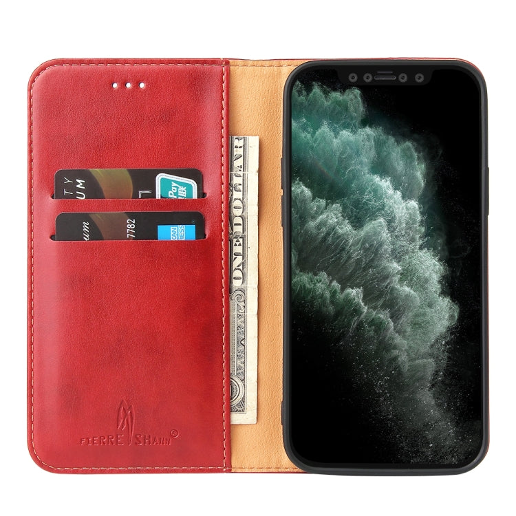 For iPhone 13 mini Fierre Shann PU Leather Texture Horizontal Flip Leather Case with Holder & Card Slots & Wallet (Red) - iPhone 13 mini Cases by FIERRE SHANN | Online Shopping UK | buy2fix