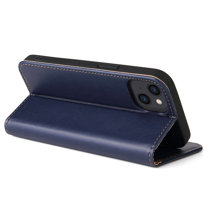 For iPhone 13 Fierre Shann PU Leather Texture Horizontal Flip Leather Case with Holder & Card Slots & Wallet(Blue) - iPhone 13 Cases by FIERRE SHANN | Online Shopping UK | buy2fix