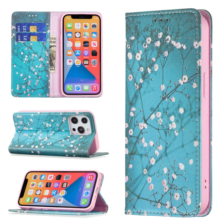 For iPhone 13 Pro Max Colored Drawing Pattern Invisible Magnetic Horizontal Flip PU Leather Case with Holder & Card Slots & Wallet (Plum Blossom) - iPhone 13 Pro Max Cases by buy2fix | Online Shopping UK | buy2fix