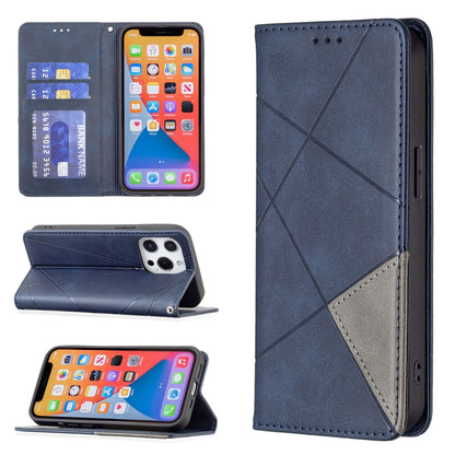 For iPhone 13 mini Rhombus Texture Horizontal Flip Magnetic Leather Case with Holder & Card Slots (Blue) - iPhone 13 mini Cases by buy2fix | Online Shopping UK | buy2fix