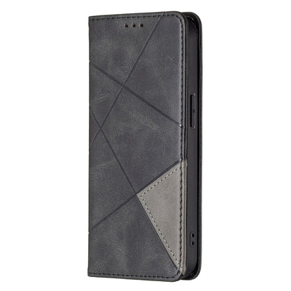 For iPhone 13 mini Rhombus Texture Horizontal Flip Magnetic Leather Case with Holder & Card Slots (Black) - iPhone 13 mini Cases by buy2fix | Online Shopping UK | buy2fix