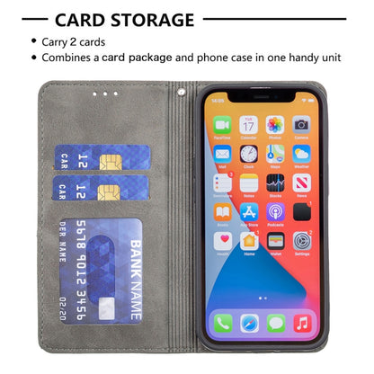 For iPhone 13 Rhombus Texture Horizontal Flip Magnetic Leather Case with Holder & Card Slots(Grey) - iPhone 13 Cases by buy2fix | Online Shopping UK | buy2fix