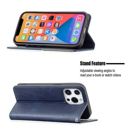 For iPhone 13 Rhombus Texture Horizontal Flip Magnetic Leather Case with Holder & Card Slots(Blue) - iPhone 13 Cases by buy2fix | Online Shopping UK | buy2fix