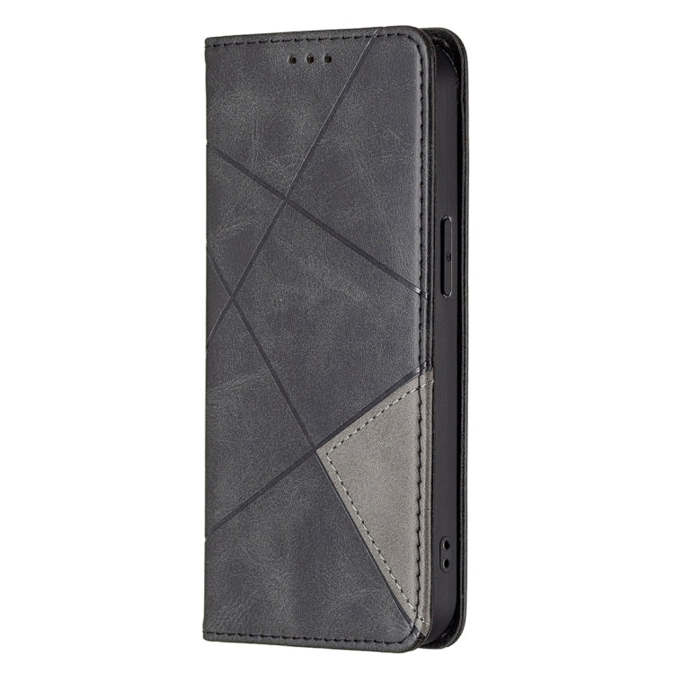 For iPhone 13 Rhombus Texture Horizontal Flip Magnetic Leather Case with Holder & Card Slots(Black) - iPhone 13 Cases by buy2fix | Online Shopping UK | buy2fix