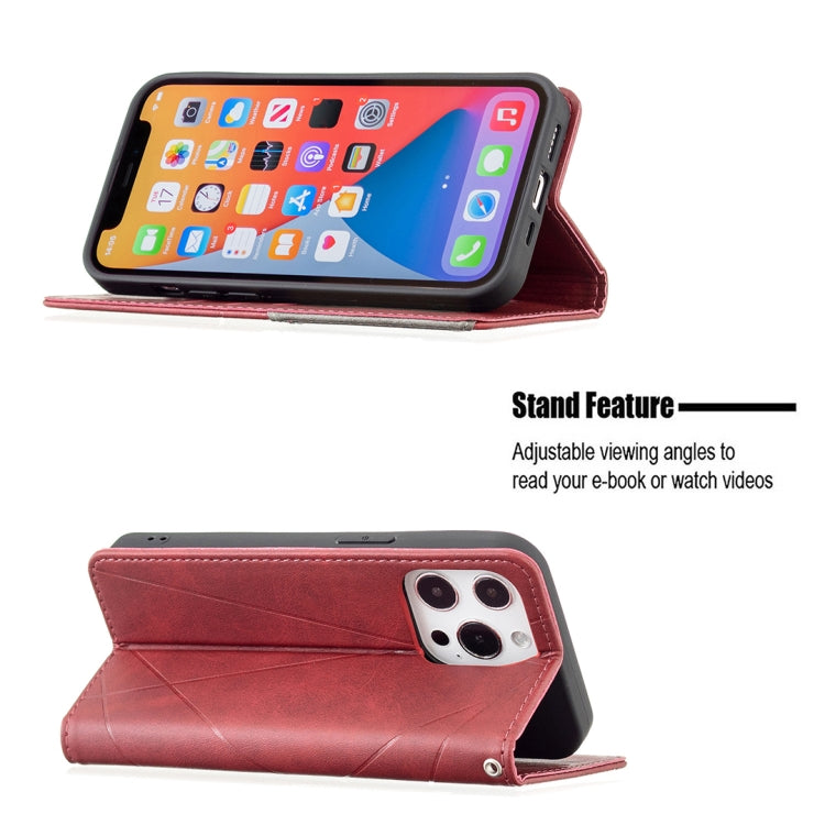 For iPhone 13 Pro Rhombus Texture Horizontal Flip Magnetic Leather Case with Holder & Card Slots (Red) - iPhone 13 Pro Cases by buy2fix | Online Shopping UK | buy2fix