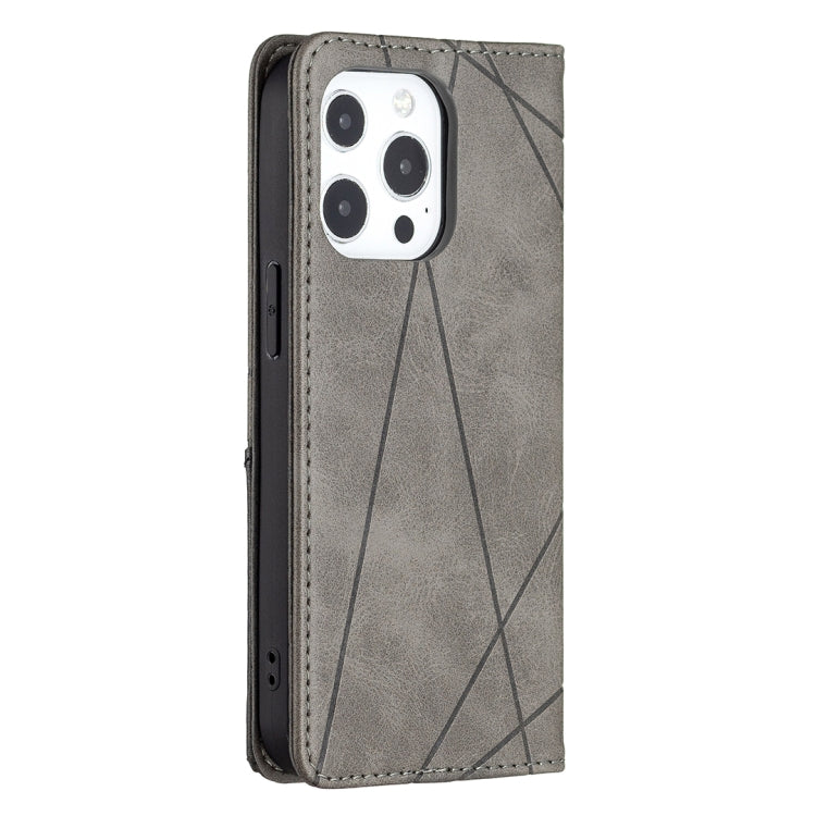 For iPhone 13 Pro Rhombus Texture Horizontal Flip Magnetic Leather Case with Holder & Card Slots (Grey) - iPhone 13 Pro Cases by buy2fix | Online Shopping UK | buy2fix