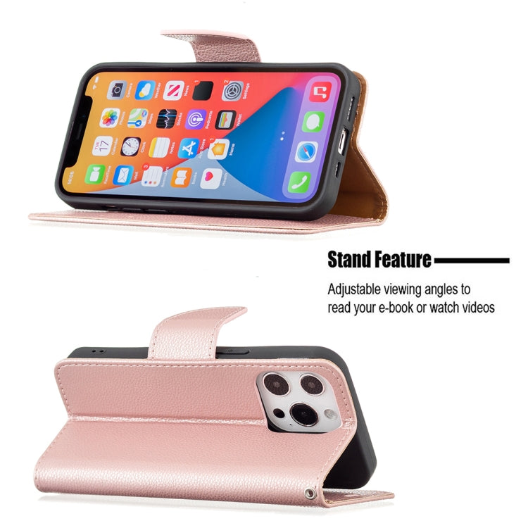 For iPhone 13 mini Litchi Texture Pure Color Horizontal Flip Leather Case with Holder & Card Slots & Wallet & Lanyard (Rose Gold) - iPhone 13 mini Cases by buy2fix | Online Shopping UK | buy2fix