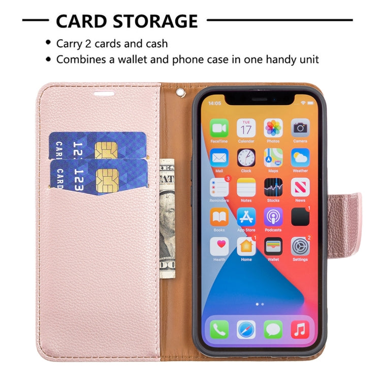 For iPhone 13 mini Litchi Texture Pure Color Horizontal Flip Leather Case with Holder & Card Slots & Wallet & Lanyard (Rose Gold) - iPhone 13 mini Cases by buy2fix | Online Shopping UK | buy2fix