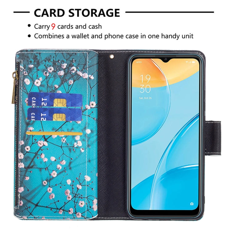 For OPPO A15 Colored Drawing Pattern Zipper Horizontal Flip Leather Case with Holder & Card Slots & Wallet(Plum Blossom) - OPPO Cases by buy2fix | Online Shopping UK | buy2fix