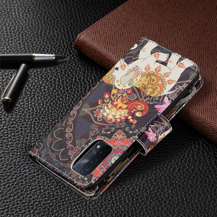 For OPPO A74 5G/A93 5G/A54 5G Colored Drawing Pattern Zipper Horizontal Flip Leather Case with Holder & Card Slots & Wallet(Flower Elephants) - OPPO Cases by buy2fix | Online Shopping UK | buy2fix