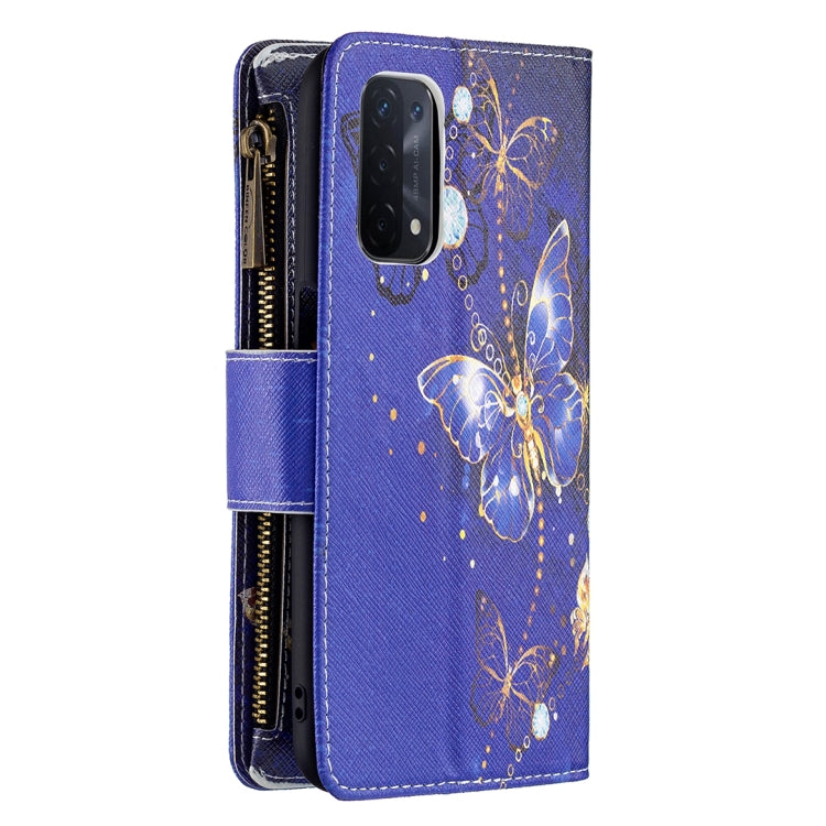 For OPPO A74 5G/A93 5G/A54 5G Colored Drawing Pattern Zipper Horizontal Flip Leather Case with Holder & Card Slots & Wallet(Purple Butterfly) - OPPO Cases by buy2fix | Online Shopping UK | buy2fix