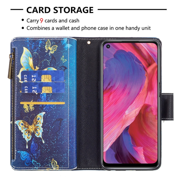 For OPPO A74 5G/A93 5G/A54 5G Colored Drawing Pattern Zipper Horizontal Flip Leather Case with Holder & Card Slots & Wallet(Gold Butterfly) - OPPO Cases by buy2fix | Online Shopping UK | buy2fix