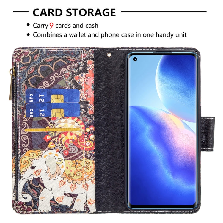 For OPPO Reno5 5G Colored Drawing Pattern Zipper Horizontal Flip Leather Case with Holder & Card Slots & Wallet(Flower Elephants) - OPPO Cases by buy2fix | Online Shopping UK | buy2fix