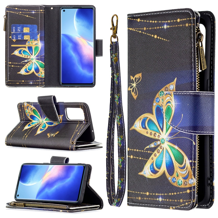 For OPPO Reno5 5G Colored Drawing Pattern Zipper Horizontal Flip Leather Case with Holder & Card Slots & Wallet(Big Butterfly) - OPPO Cases by buy2fix | Online Shopping UK | buy2fix