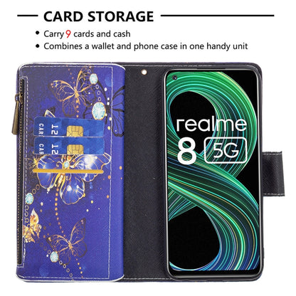 For OPPO Realme 8 5G/V13 5G Colored Drawing Pattern Zipper Horizontal Flip Leather Case with Holder & Card Slots & Wallet(Purple Butterfly) - Realme Cases by buy2fix | Online Shopping UK | buy2fix