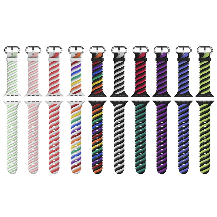 Two-color Twist Silicone Watch Band For Apple Watch Series 9&8&7 41mm / SE 3&SE 2&6&SE&5&4 40mm / 3&2&1 38mm(Rainbow Black) - Watch Bands by buy2fix | Online Shopping UK | buy2fix