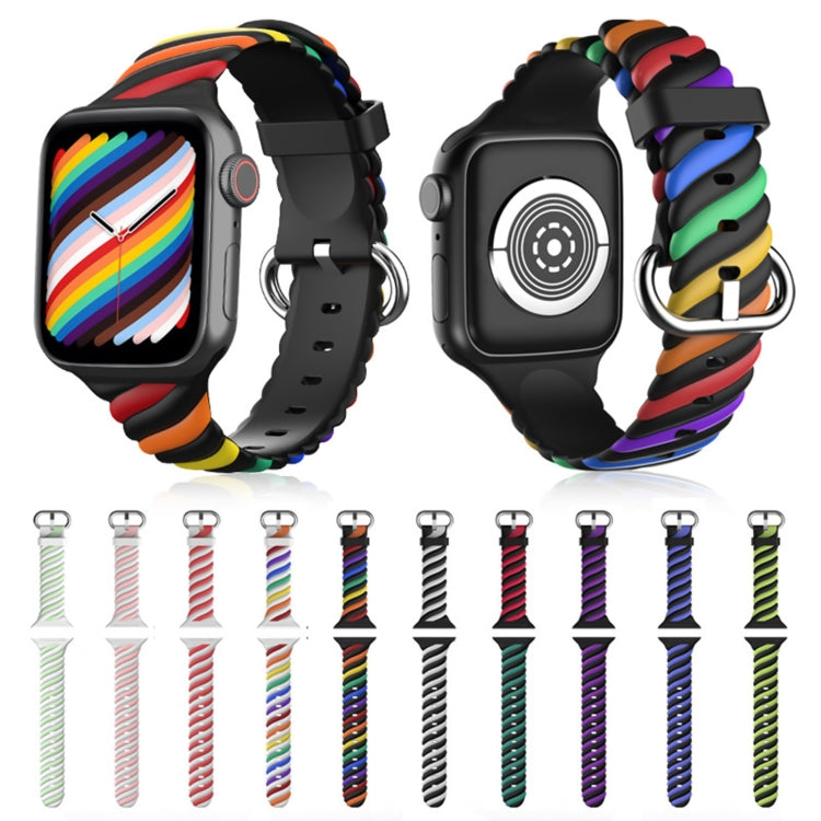 Two-color Twist Silicone Watch Band For Apple Watch Series 9&8&7 41mm / SE 3&SE 2&6&SE&5&4 40mm / 3&2&1 38mm(Rainbow Black) - Watch Bands by buy2fix | Online Shopping UK | buy2fix