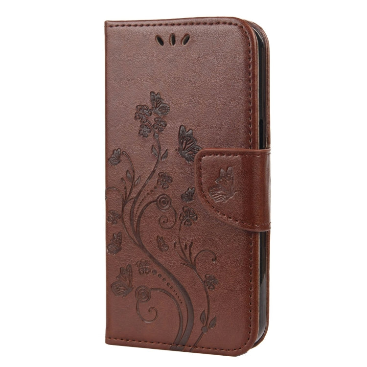 For iPhone 13 Butterfly Flower Pattern Horizontal Flip Leather Case with Holder & Card Slots & Wallet(Brown) - iPhone 13 Cases by buy2fix | Online Shopping UK | buy2fix