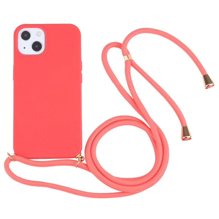 For iPhone 13 mini Wheat Straw Material + TPU Shockproof Case with Neck Lanyard (Red) - iPhone 13 mini Cases by buy2fix | Online Shopping UK | buy2fix