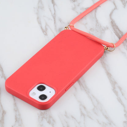 For iPhone 13 mini Wheat Straw Material + TPU Shockproof Case with Neck Lanyard (Red) - iPhone 13 mini Cases by buy2fix | Online Shopping UK | buy2fix