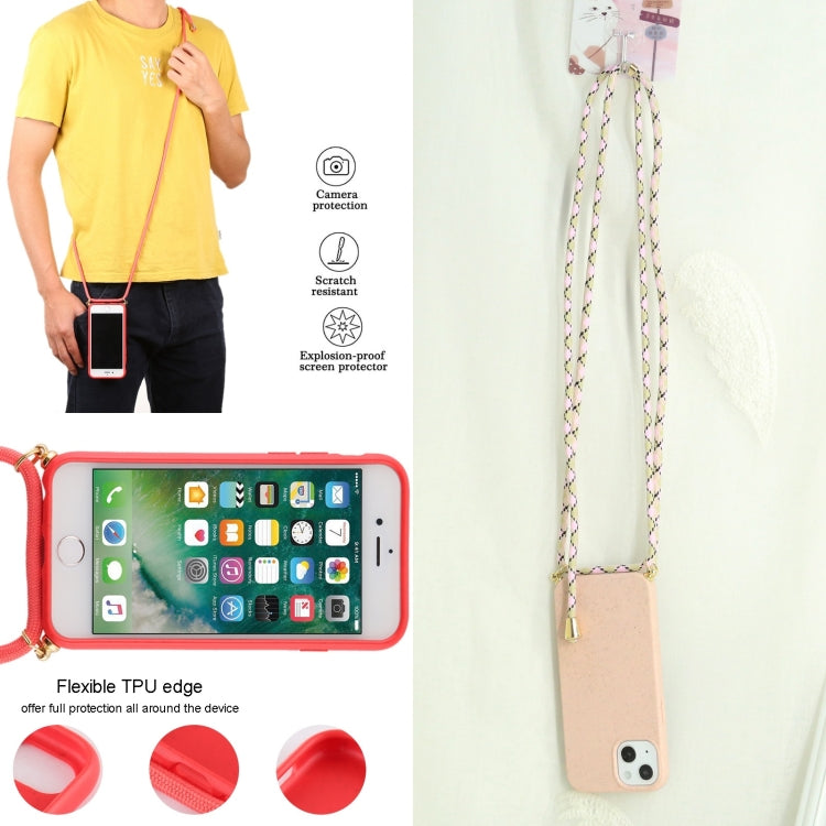 For iPhone 13 Wheat Straw Material + TPU Shockproof Case with Neck Lanyard(Pink) - iPhone 13 Cases by buy2fix | Online Shopping UK | buy2fix