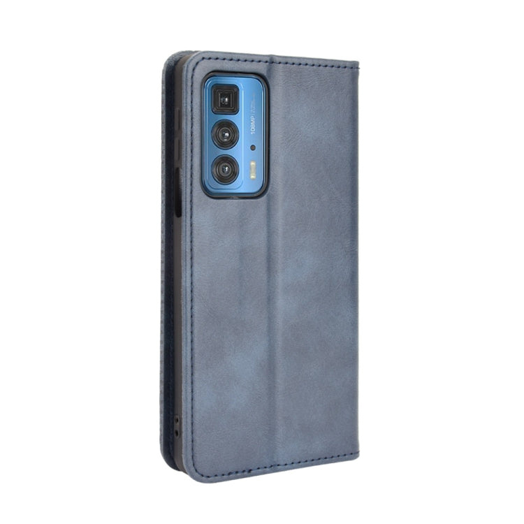 For Motorola Edge 20 Pro / Edge S Pro Magnetic Buckle Retro Crazy Horse Texture Horizontal Flip Leather Case with Holder & Card Slots & Photo Frame(Blue) - Motorola Cases by buy2fix | Online Shopping UK | buy2fix