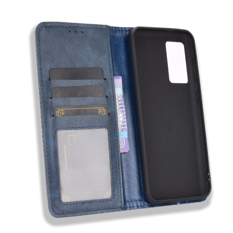 For Oukitel C21 Magnetic Buckle Retro Crazy Horse Texture Horizontal Flip Leather Case with Holder & Card Slots & Photo Frame(Blue) - More Brand by buy2fix | Online Shopping UK | buy2fix