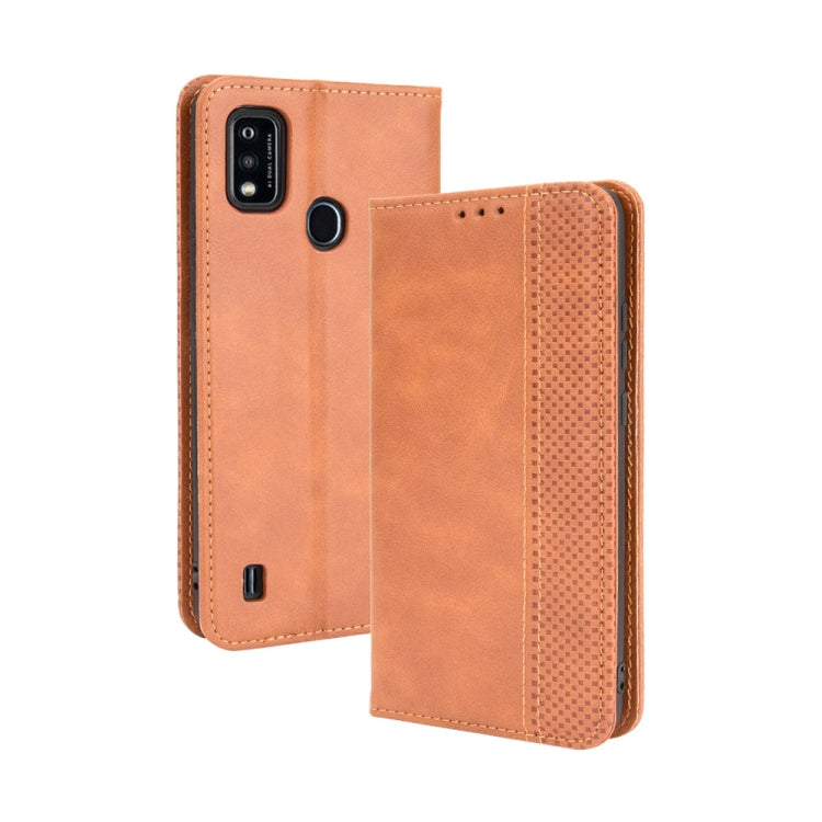 For ZTE Blade A51 Magnetic Buckle Retro Crazy Horse Texture Horizontal Flip Leather Case with Holder & Card Slots & Photo Frame(Brown) - ZTE Cases by buy2fix | Online Shopping UK | buy2fix