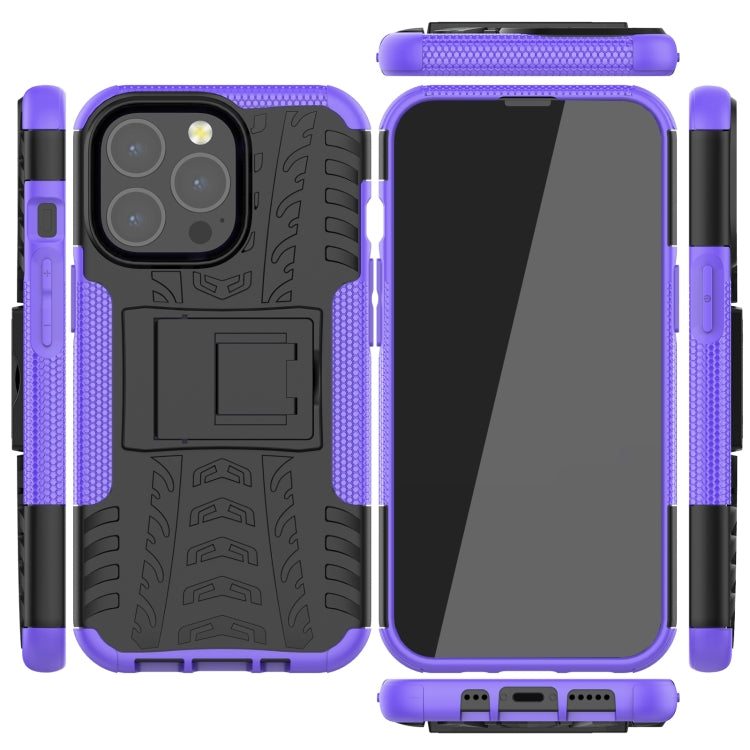 For iPhone 13 mini Tire Texture Shockproof TPU+PC Protective Case with Holder (Purple) - iPhone 13 mini Cases by buy2fix | Online Shopping UK | buy2fix